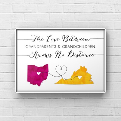 Grandparents Long Distance, Grandchildren Moving Away Gift, Custom Maps, State to State Sign, Personalized Gift, Love Between Grandkids - image6